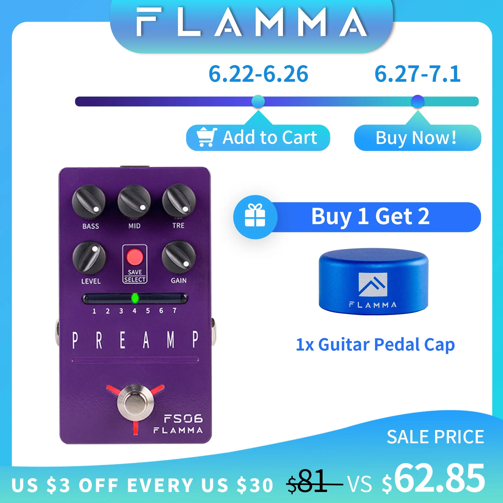 Flamma Fs Preamp Pedal Digital Guitar Effects Pedal With