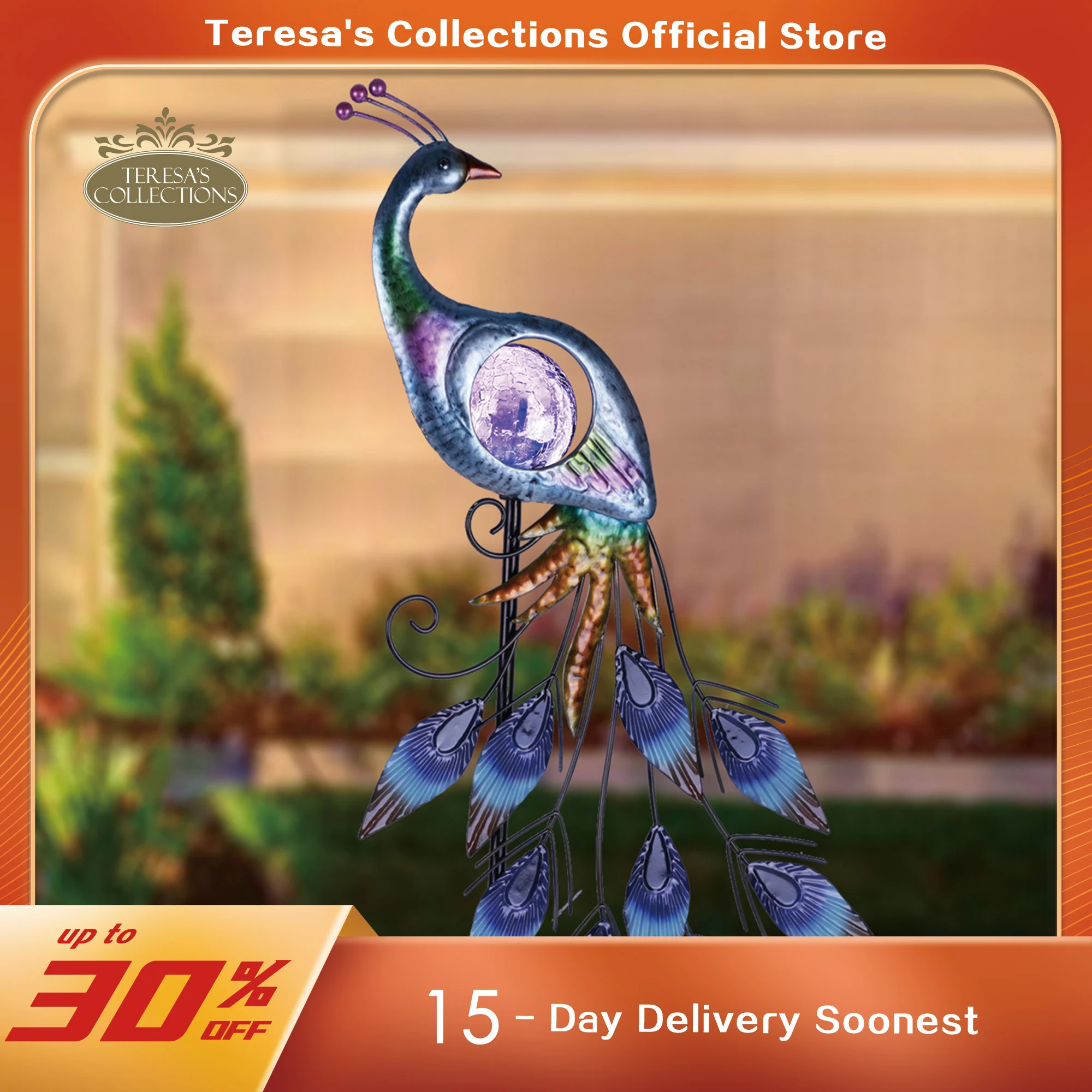TERESA'S COLLECTIONS Garden Solar Light Peacock Statues LED Lamp Yard Lawn Stake Landscape Yard Path Outdoors Court Decoration