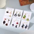 Funny Black Cat Earring For Women Girl Cute Animal Kitten Flower Love Heart Asymmetric Earrings Festival Party Christmas Jewelry preview-2