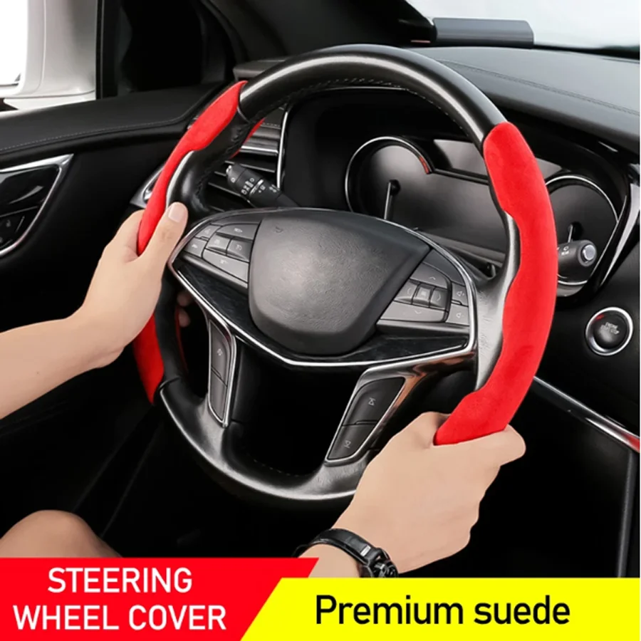 2Pcs Universal Car Steering Wheel Cover Winter Suede Anti-skid Plush Steering Wheel Booster Cover Protection Kit Car Accessories-animated-img