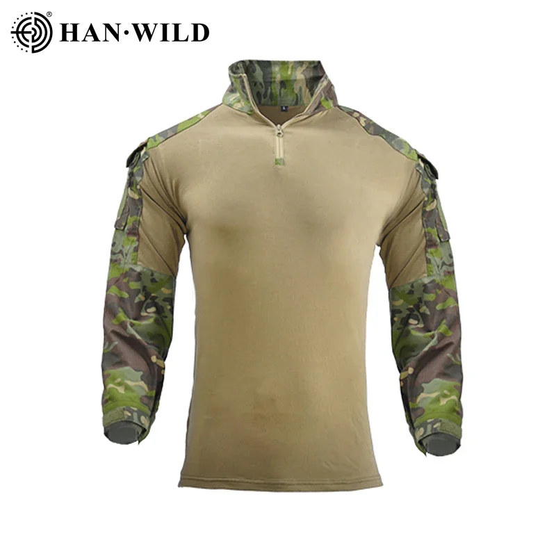 HAN WILD Men's Safari Shirt Outdoor Camouflage Long Sleeve Working Camping Fishing Men Clothing with 1/4 Zipper Hiking Shirts-animated-img