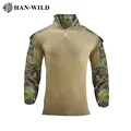 HAN WILD Men's Safari Shirt Outdoor Camouflage Long Sleeve Working Camping Fishing Men Clothing with 1/4 Zipper Hiking Shirts