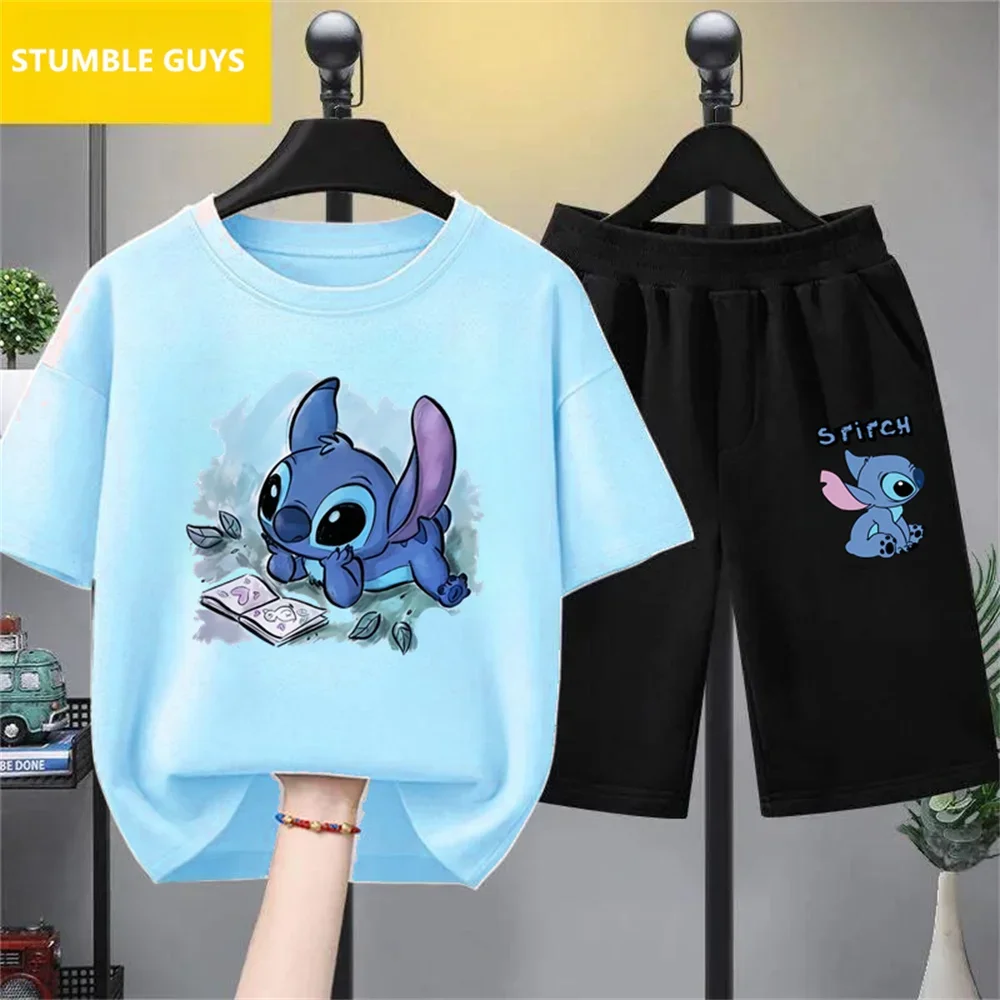 Boy Kids T Shirts Stitch Clothes Girl T-shirt Children Kids Short Sleeve Tops 2024 Summer Girls Top Clothing Child Trucksuis-animated-img
