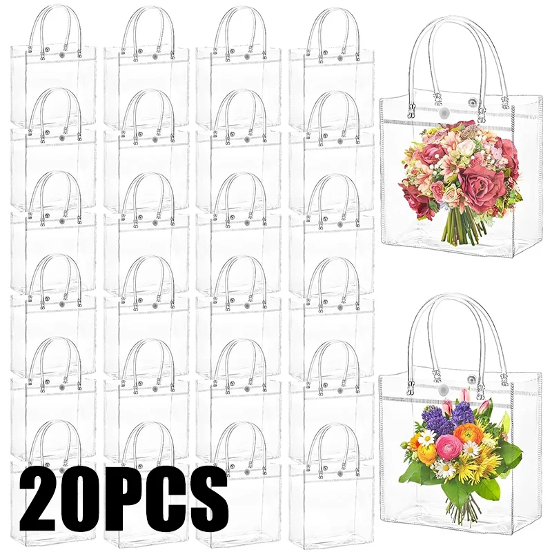 10/20Pcs Transparent Gift Bag with Handle Wedding Birthday Party Candy Gift Packaging Reusable Tote Bag Christmas Baby Shower-animated-img