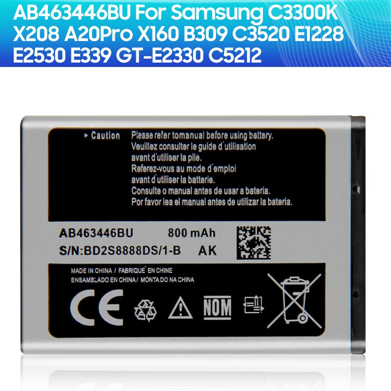 Replacement Battery AB463446BA AB463446BC AB463446BE AB463446BU AB463446TU for Samsung S139 M628 X520 F258 C3011 X208 E1200-animated-img