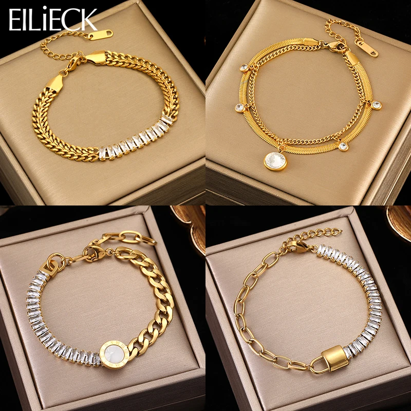 EILIECK 316L Stainless Steel Luxury White Zirconia Bracelet Bangle For Women New Trendy Waterproof Wrist Chain Jewelry Gift-animated-img