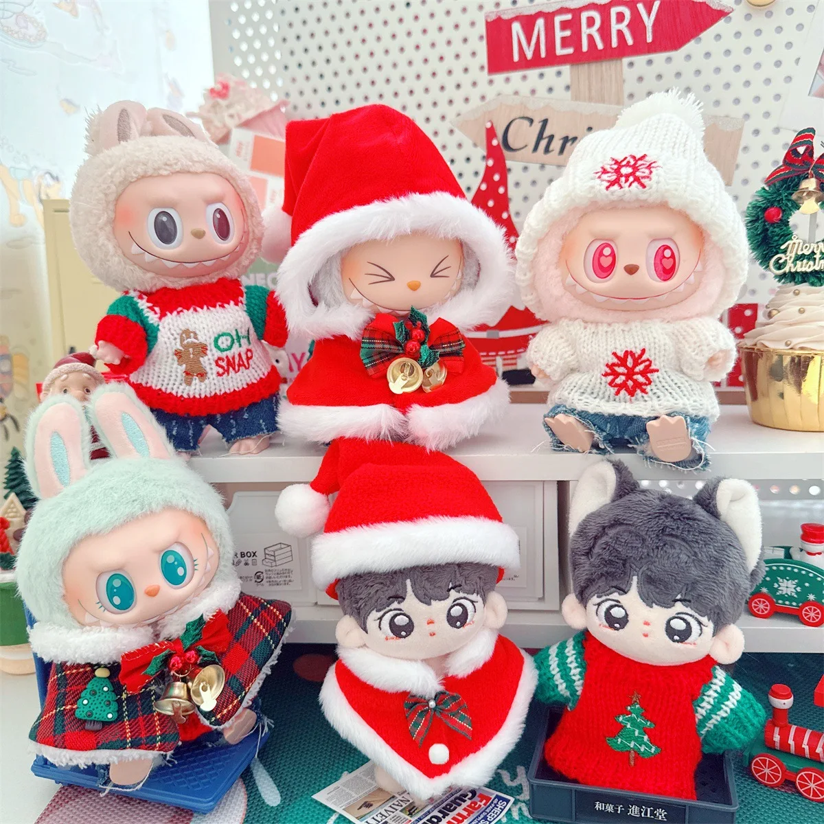 10cm Cute Christmas Suit Plush Doll Clothes Cartoon Gingerbread Man Snowflake Sweater Dress Up Idol Doll Gifts Christmas Decor-animated-img