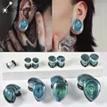 Rafflesia 1 PC Glass Waist Drum Ear Gauge Blue Starry Sky Droplet Zoom 8- 25mm Stretcher Expander Piercing Body Jewelry