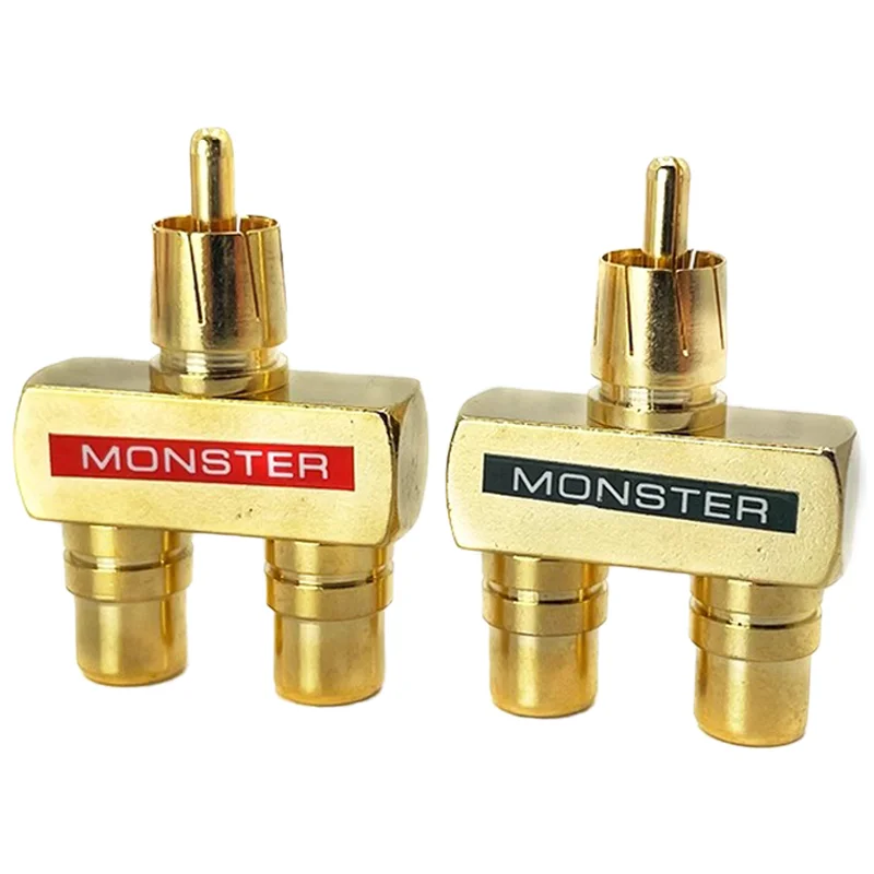 2/4/8/16PCS RCA Male Plug To 2 RCA Female Socket Connectors 3Way Gold Plated RCA Connector HIFI Audio Terminals for Audio Video-animated-img