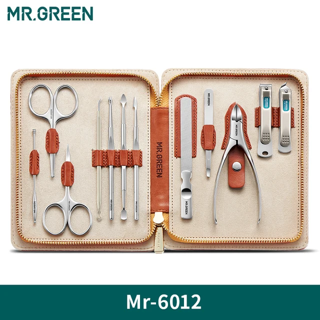 MR.GREEN Manicure Set 12 In 1 Full Function Kit Professional Stainless Steel Pedicure Sets With Leather Portable Case Idea Gift-animated-img