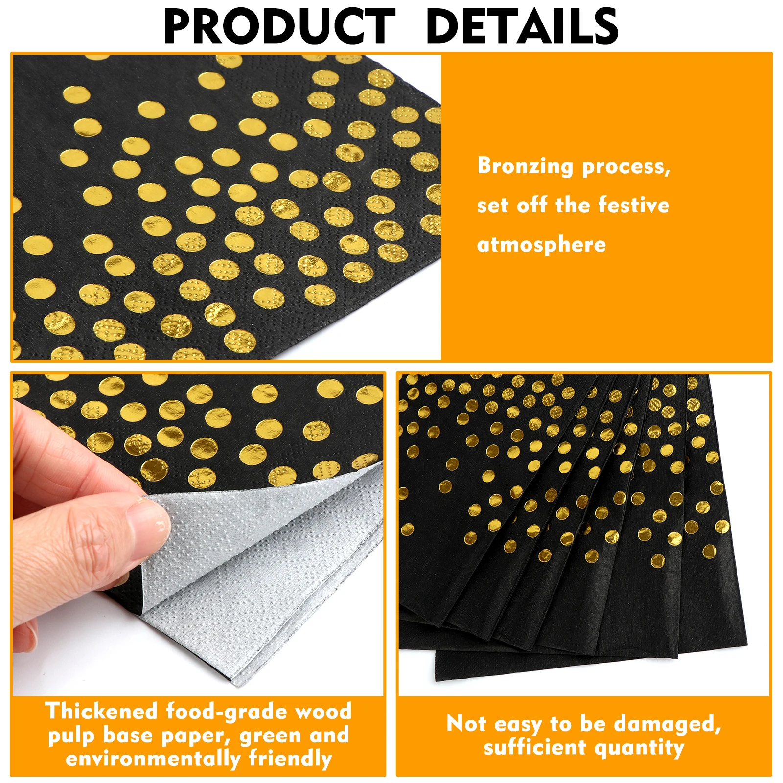 New 100 Pack Gold Dot Disposable Napkins Black and Gold Party Supplies Gold Dot-animated-img