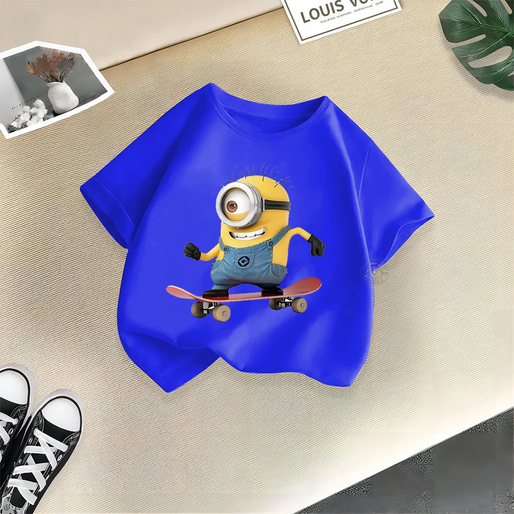 Despicable Me Summer Cozy Casual Cotton T-shirt Baby Baby Cotton T-shirt Handsome Minions boys girls short sleeve top-animated-img