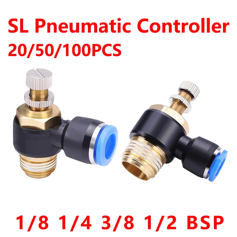 20/50/100PCS Air SL 1/8 1/4 3/8 1/2 Speed Control adjustable Pneumatic Fitting Throttle Valve Controller 4 6 8 10mm Hose Tube-animated-img