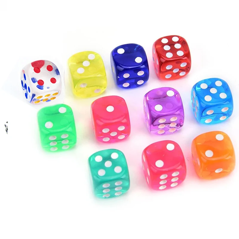 10Pieces/Lot 12mm Transparent Acrylic 6 Sided D6 Point Dice For Club/Party/Family Board Games 10 Colors Clear Round angle Dice-animated-img