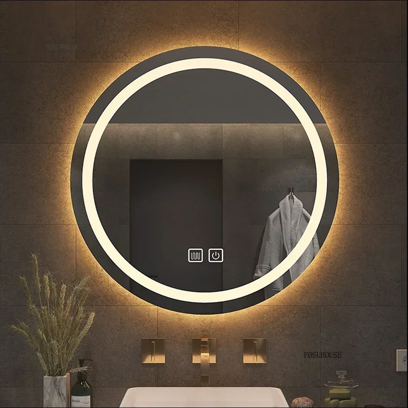 Luxury LED Round Bath Mirrors Toilet Vanity Makeup Mirror with Light Anti-fog Touch Sensor Luminous Mirrors Home Bathroom Mirror-animated-img