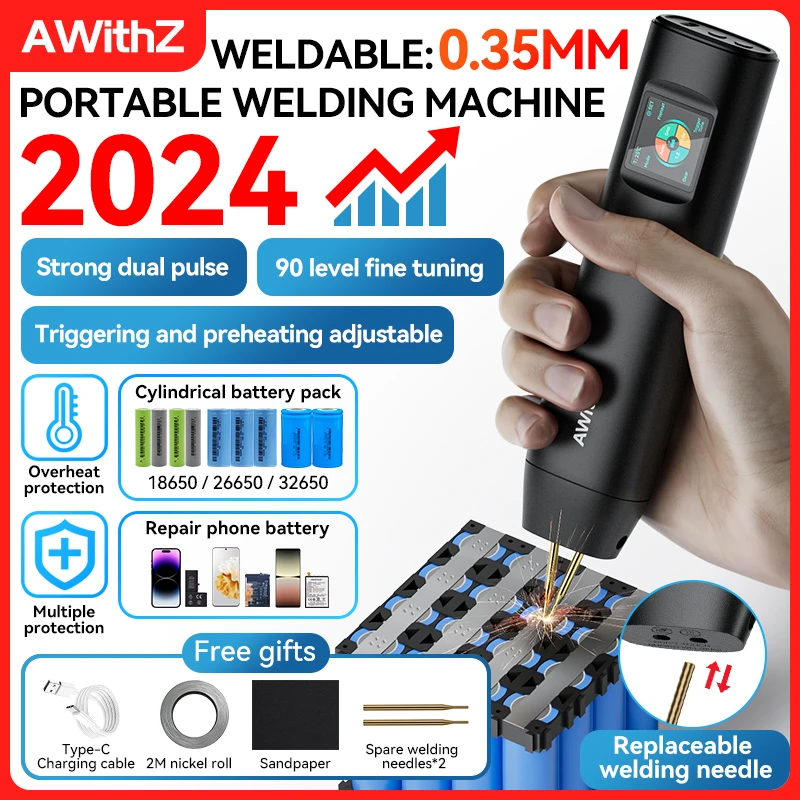 AWithZ Portable Spot Welder DIY Handheld Spot Welding Machine 90 Gears Adjustable Spot Welding for 18650 Lithium Battery-animated-img