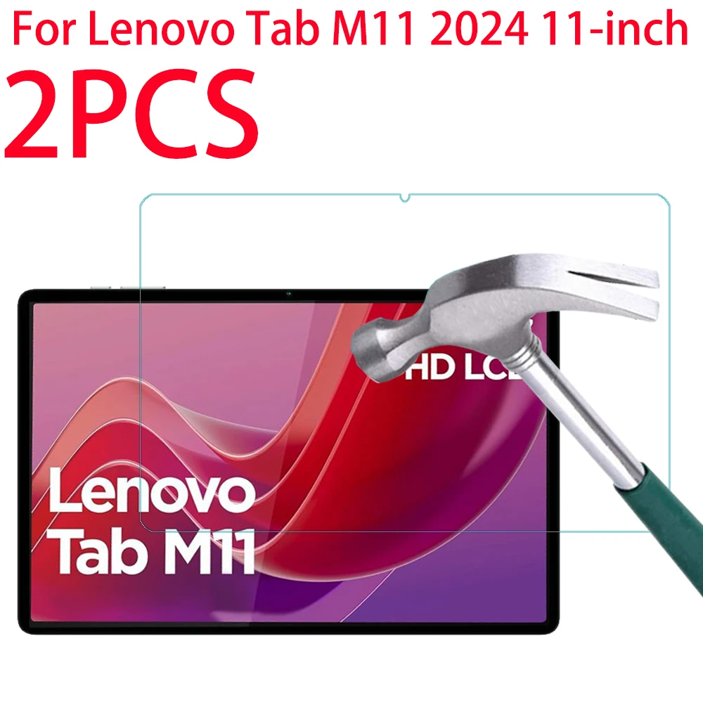 2 Pieces HD Scratch Proof Screen Protector Tempered Glass For Lenovo Tab M11 11-inch 2024 Tablet Protective Film Free Bubbles-animated-img