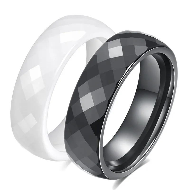 Modyle Rhombic Section Cutting Ceramic Rings for Women, Wedding Jewelry, Engagement Rings, Black and White, Trendy-animated-img