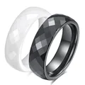 Modyle Rhombic Section Cutting Ceramic Rings for Women, Wedding Jewelry, Engagement Rings, Black and White, Trendy preview-1