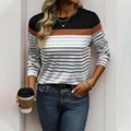 Women's Striped Round Neck Long Sleeve T-Shirt, Ladies Tops, Crew Neck Pullover, Casual Daily Shirts, Black and White Print Tee preview-2