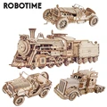 Robotime Rokr 3D Puzzle Movable Steam Train,Car,Jeep Assembly Toy Gift for Children Adult Wooden Model Building Block Kits