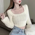 Autumn Winter Knitting Crop Tops Women Skinny Sweaters Bottom Shirts Fashion Female Long Sleeve Pullover Casual Knitted Sweater preview-2