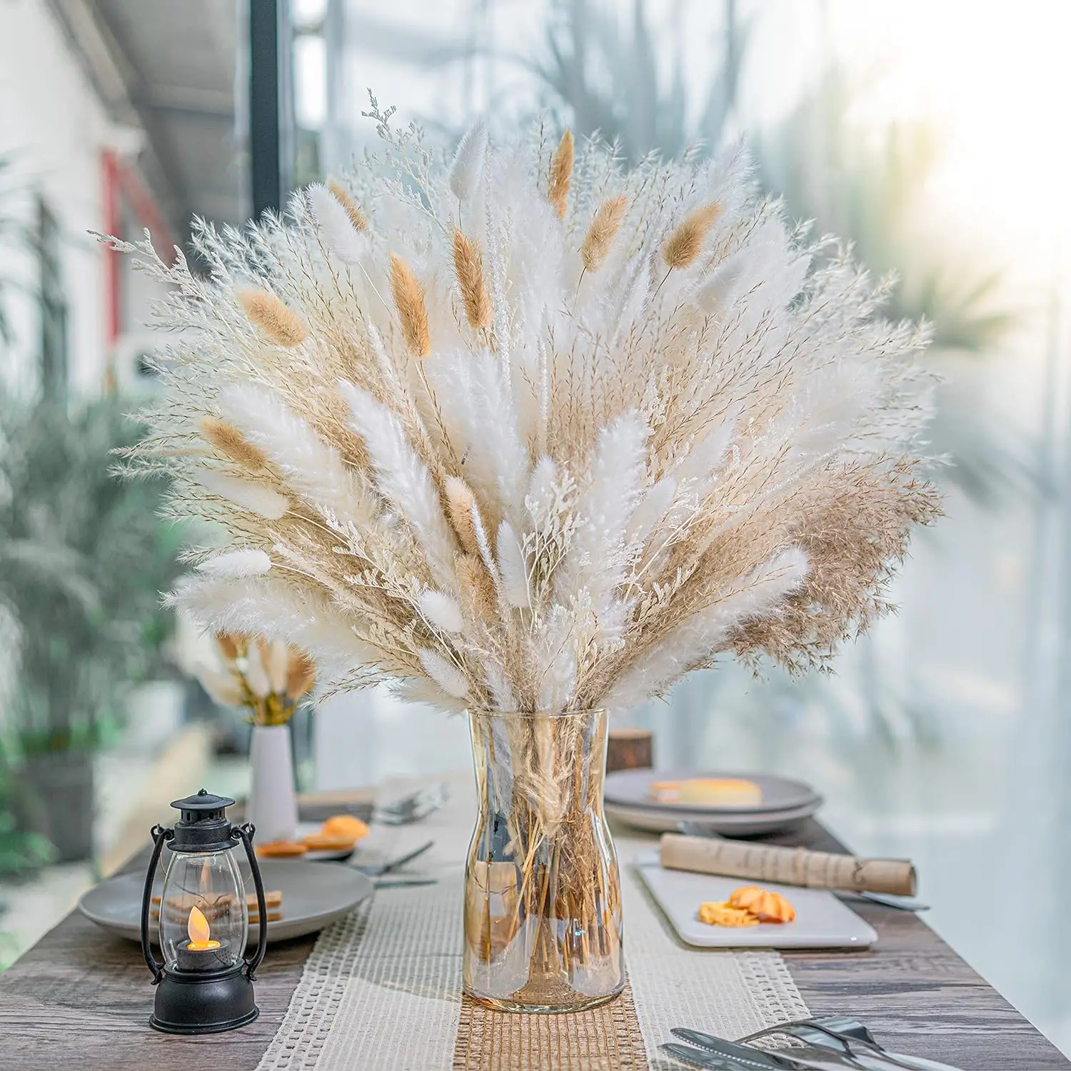 300pcs Real Natural Dried Flower Bouquet Pampas Reed Small Reed Rabbit Tail Grass Home Decor Mix and Match Dried Flower Bouquet-animated-img