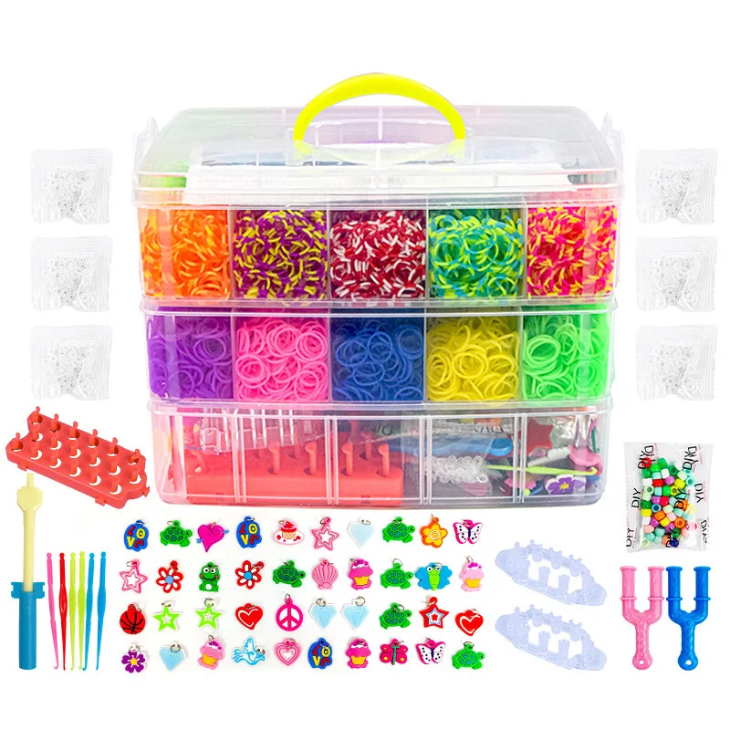 15000 Rainbow Luminous Rubber Bands Set for Children's Puzzle DIY Hand Woven Rubber Band Luminous Bracelet Loom-animated-img