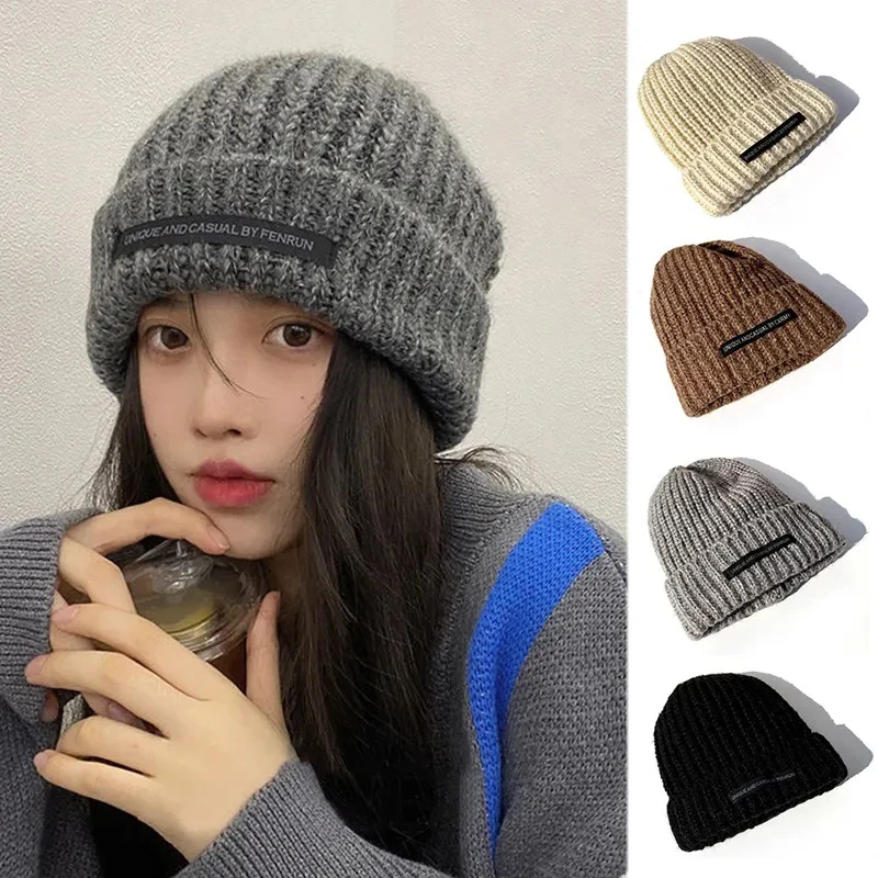 Winter Knitted Hat Women Baggy Skullies Beanies Solid Color Female Beanie Cap Warm Slouchy Skullcap Warm Knitted Cap-animated-img