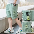 Boys Shorts Summer Loose Pants Teenage Trouser Pocket Shorts Kids Casual Cargo Short Pants Children's Elastic Waist Cotton Pants preview-2