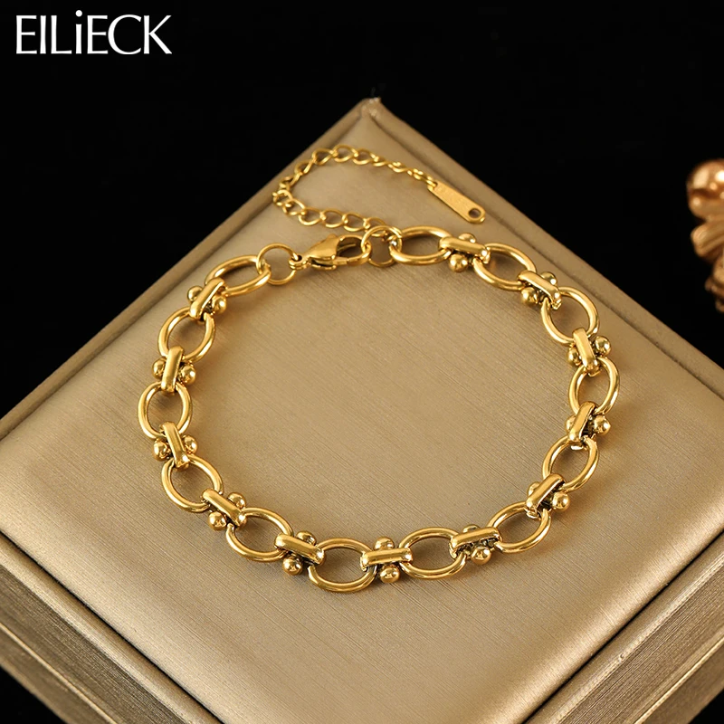 EILIECK 316L Stainless Steel Link Chain Bracelet For Women Trendy Punk 18K Gold Plated Waterproof Wrist Chain Jewelry Gift Party-animated-img