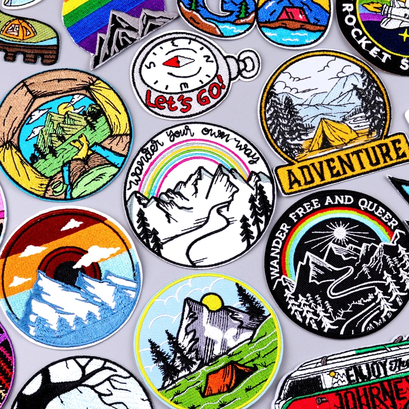 Camping/Adventure Patch Iron On Patches For Clothing Sticker Mountain Hiking Patch Outdoor Embroidery Patches On Clothes Sew DIY-animated-img