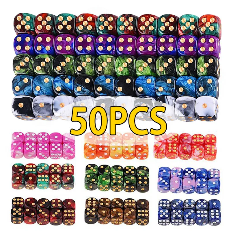 50/30/10Pcs 16mm 6 Sided Game Dice Set Round Corner 10PCS Per Color D6 Square Dice for Playing Board Teaching Math Game-animated-img