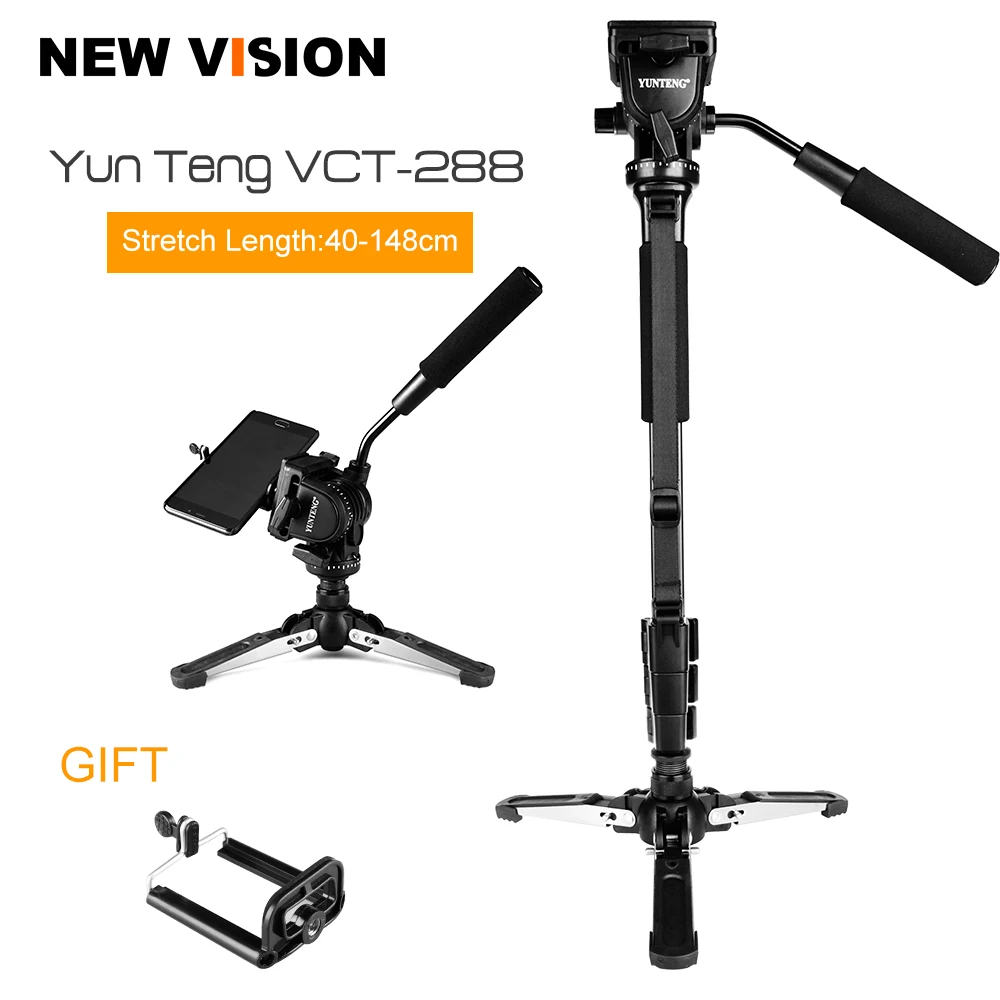 Yunteng VCT-288 Camera Monopod + Fluid Pan Head + Unipod Holder For Canon Nikon and all DSLR with 1/4" Mount Free Shipping-animated-img