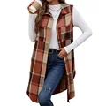 Women's Plaid Open Front Vest Casual Lapel Button Down Sleeveless Long Jacket Coat with Pockets, Street Daily Wear, Warm Stylish preview-5