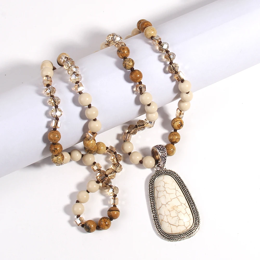 RH Fashion Boho Jewelry Natural Stones With Semi Precious Pendant