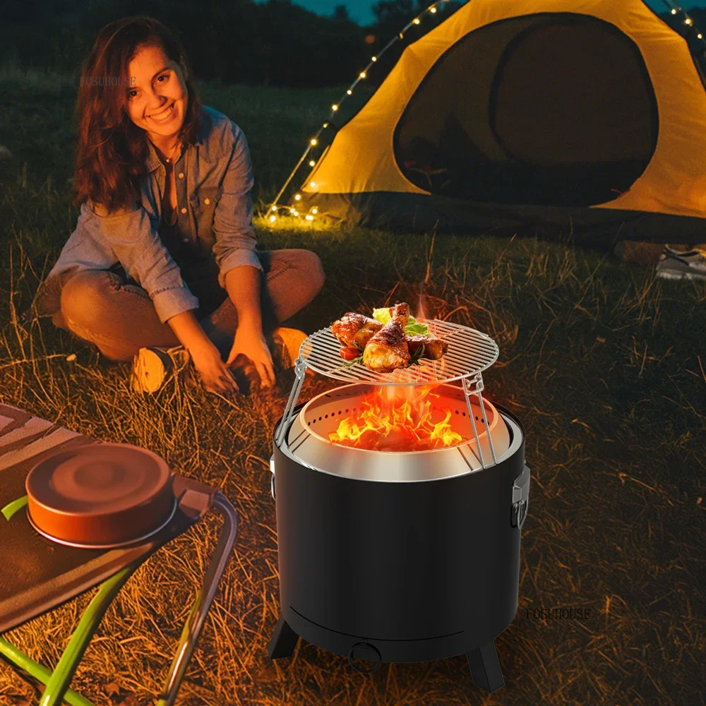 Outdoor Wood-burning Fire Pits Stainless Steel Smokeless Stove Portable Camping Grill Outdoor Heater Camping Cooking Supplies C-animated-img