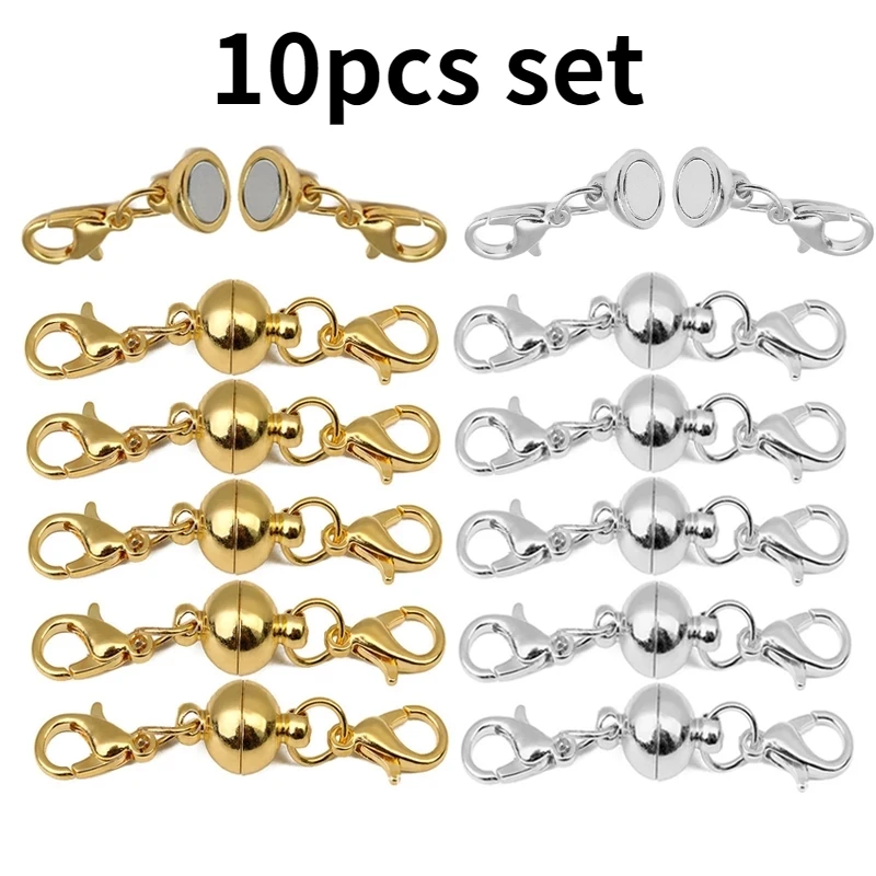 10pcs Set DIY Jewelry Round Necklace Magnet Clasp Connector Buckle Necklace Bracelet Gold Silver Jewlery Accessories-animated-img