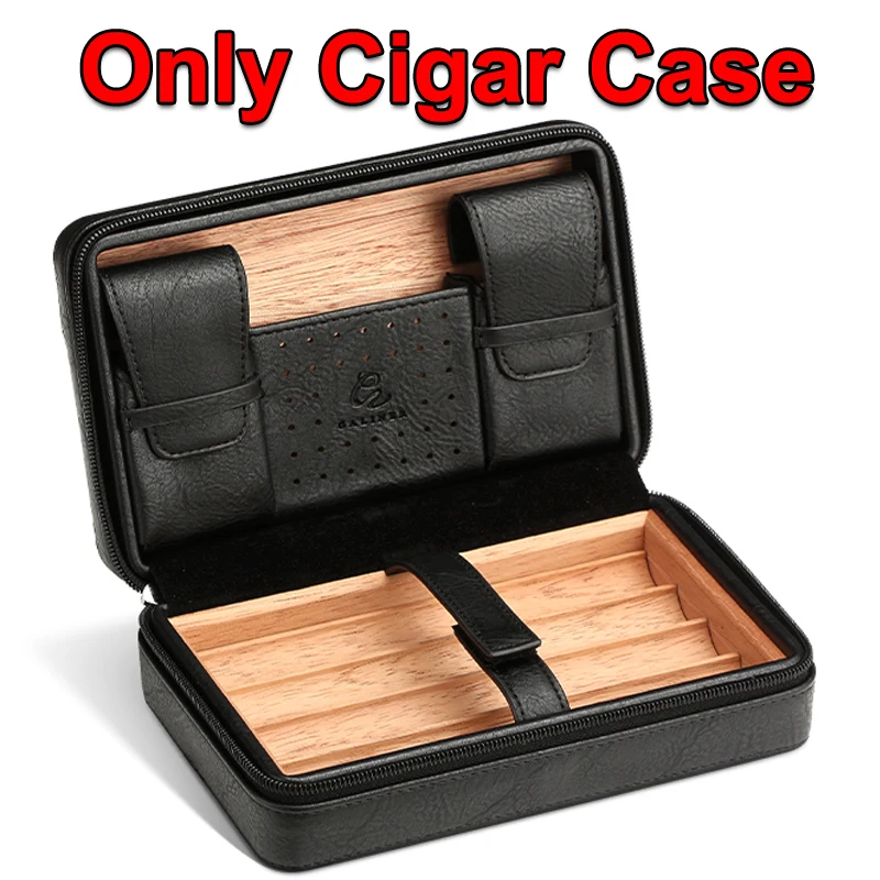 Cigar Humidor, Leather Cedar Wood Cigar Case with Cigar Lighter