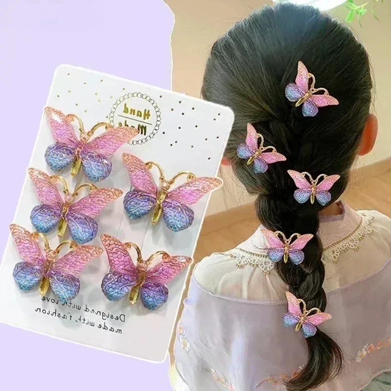 5PCS Sweet Stereoscopic Butterfly Gradient Cute Hairpins Kids Hair Clips Children Headwear Princess Barrette Girls Accessories-animated-img
