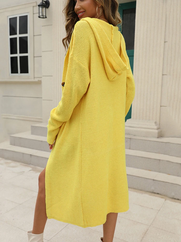 Yellow Cardigan Sweater Women Loose 