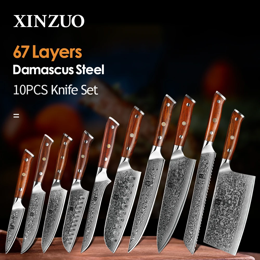 XINZUO 1-10 PCS Kitchen Knife 67 Layers Damascus Steel Chef Slicing Utility Paring Knife Steel Rosewood Handle Razor Sharp-animated-img