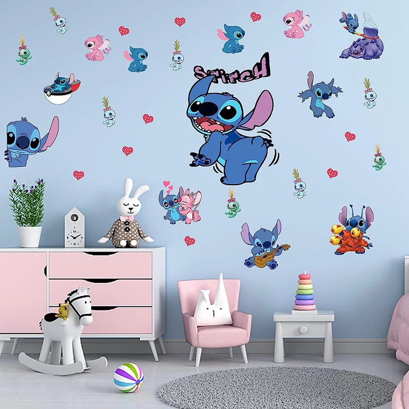 Disney Anime Stitch Wall Stickers Children's Bedroom Wall Stickers Lilo &  Stitch PVC Glass Cabinet Stickers Home Decoration Gift