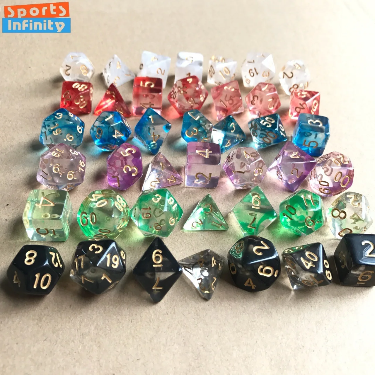 7pcs of Two-color Transparent Polyhedral Dice Acrylic Colorful Number Dice Set for Dnd TRPG COC Running Team Table Board Game-animated-img