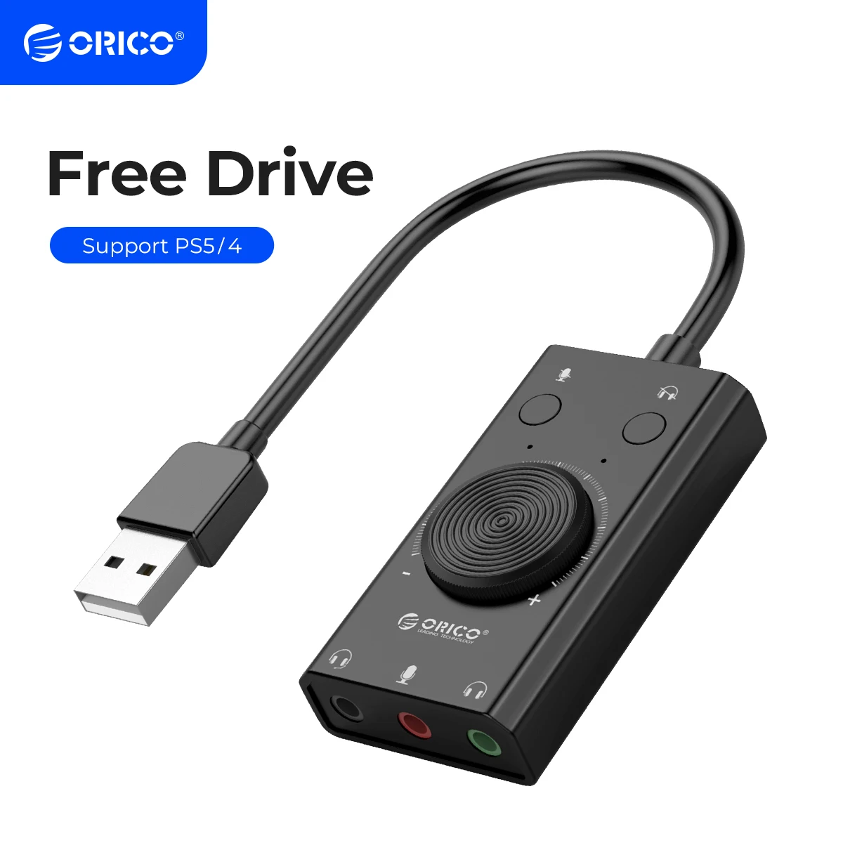 ORICO External Sound Card Stereo Mic Speaker Headset 3.5mm Cable Adapter Audio Card Mute Switch Volume Adjustment Free Drive-animated-img