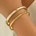 2-piece stainless steel gold four-leaf clover bracelet not easy to fade women lucky four-leaf clover nail bracelet set,