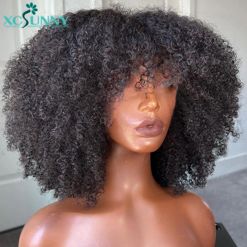 Купить Кружевные парики | Afro Kinky Curly Wig With Bangs Full Machine ...