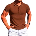 Men Button Slim Knitted T-shirts Summer Casual Short Sleeve Slim Solid Color Knitwear Pullover Tee Shirt Tops BSD-ZT161 preview-5