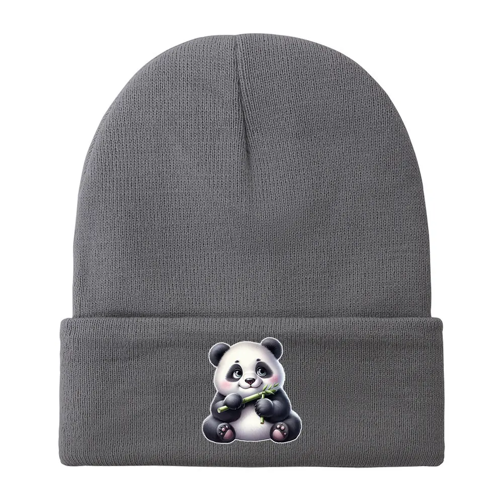 Winter Autumn Panda Prints Knitted Elastic Hat Outdoor Warm Beanies Hip-hop Woolen Hats Skullies For Teenagers Men Women-animated-img