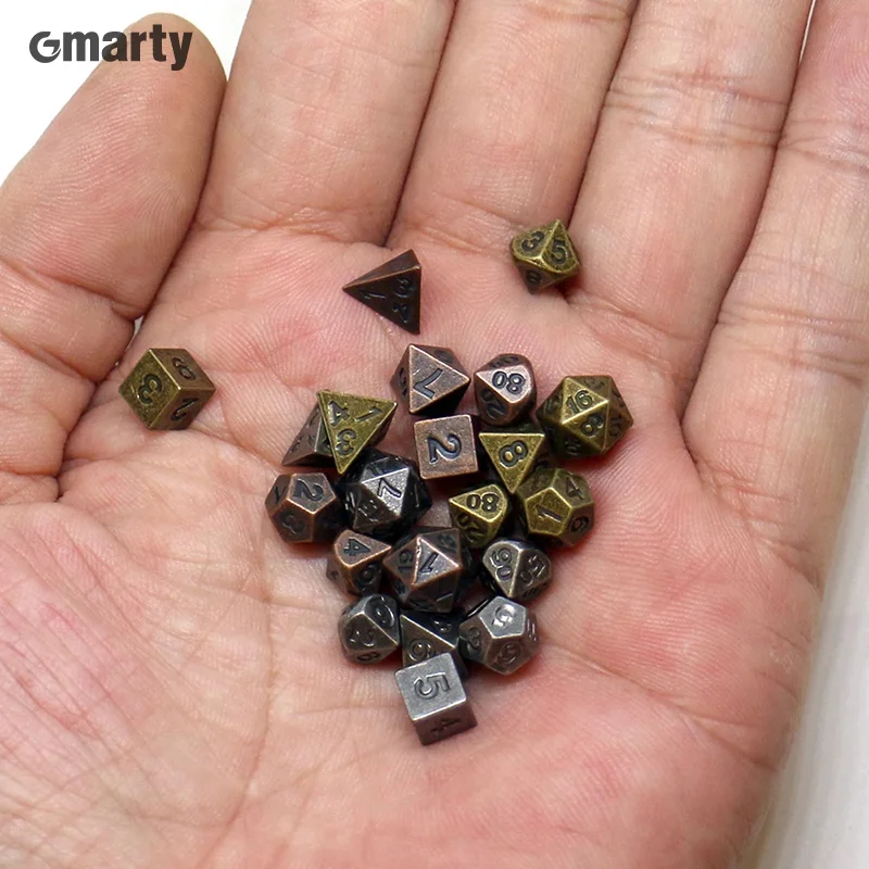 7pcs/set Metal Mini Archaized Party Board Game Dice Polyhedral Table Game Dice Role-Playing Dice Game Accessories-animated-img